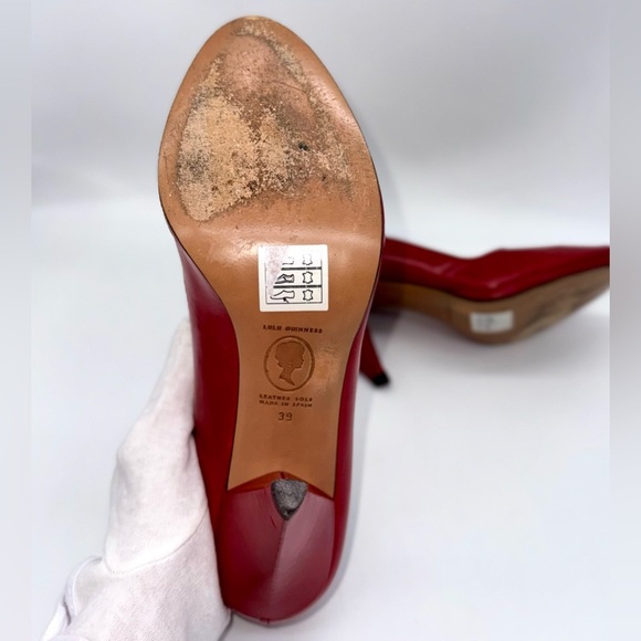 LULU GUINNESS Red Leather 3” Heels Old Style Diamond Accents Size: 39/ US:8 - Picture 6 of 7
